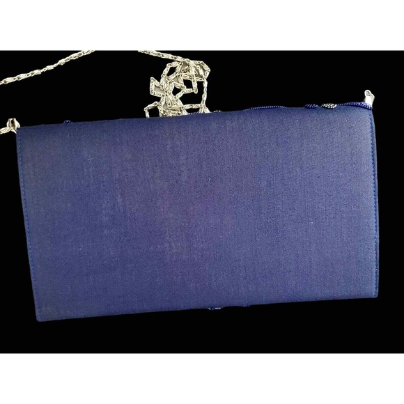 Beautiful Blue Fabric Beaded Evening Clutch With Detachable Chain Strap - Picture 2 of 3